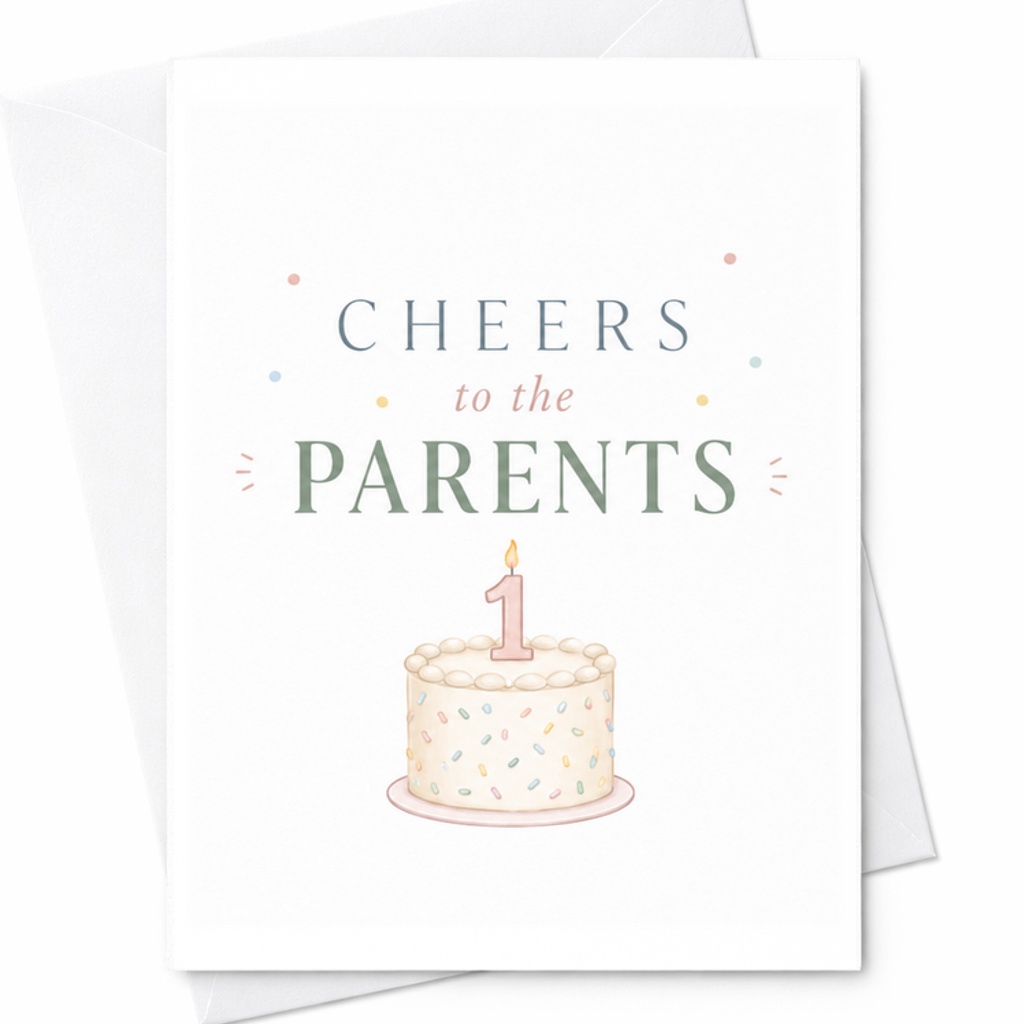Cheers To The Parents 1st Birthday Card Cute Celebration For New Mom And Dad Baby's First Year Milestone Party Card C2538