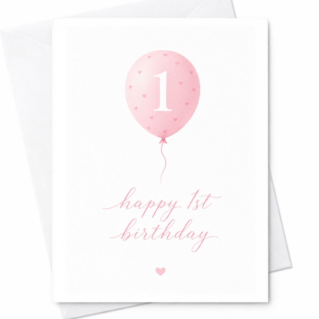 Happy 1st Birthday 1st Birthday Card Cute Pink Balloon Design For Baby Girl First Birthday Celebration Sweet Keepsake C2539