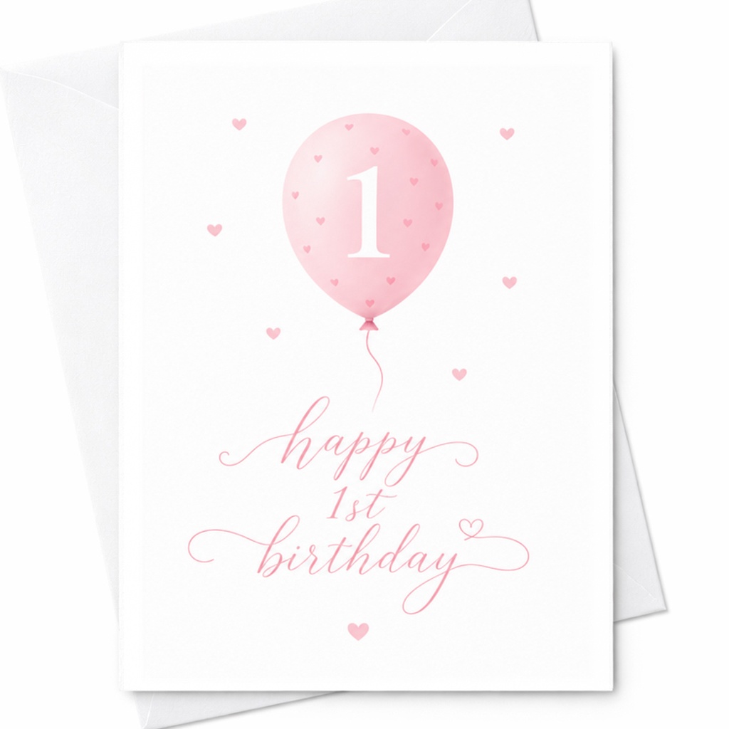 Happy 1st Birthday Card Cute Pink Balloon Design First Birthday Celebration Card For Baby Girl Or Boy Adorable Keepsake C2540