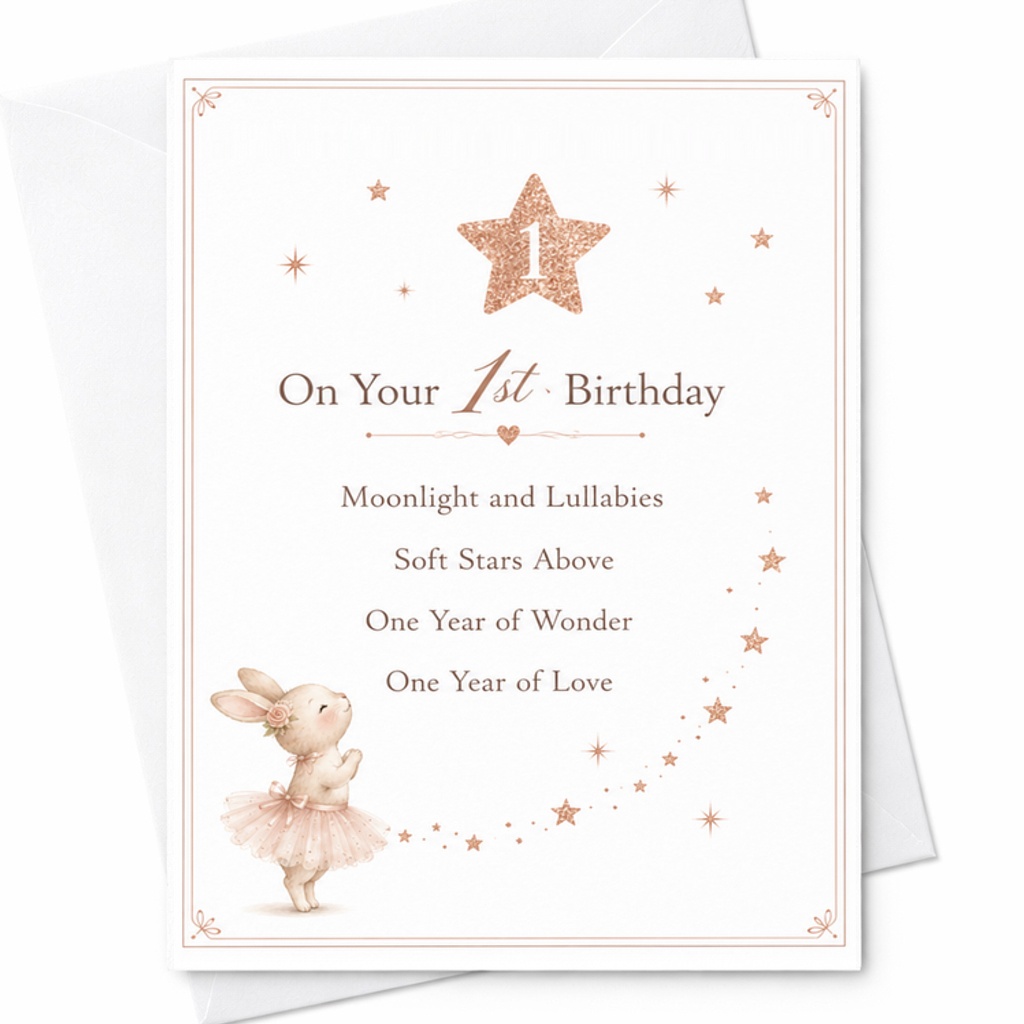 On Your 1st Birthday Moonlight And Lullabies Cute First Birthday Card For Baby Girl Adorable Bunny Design One Year Of Wonder C2534