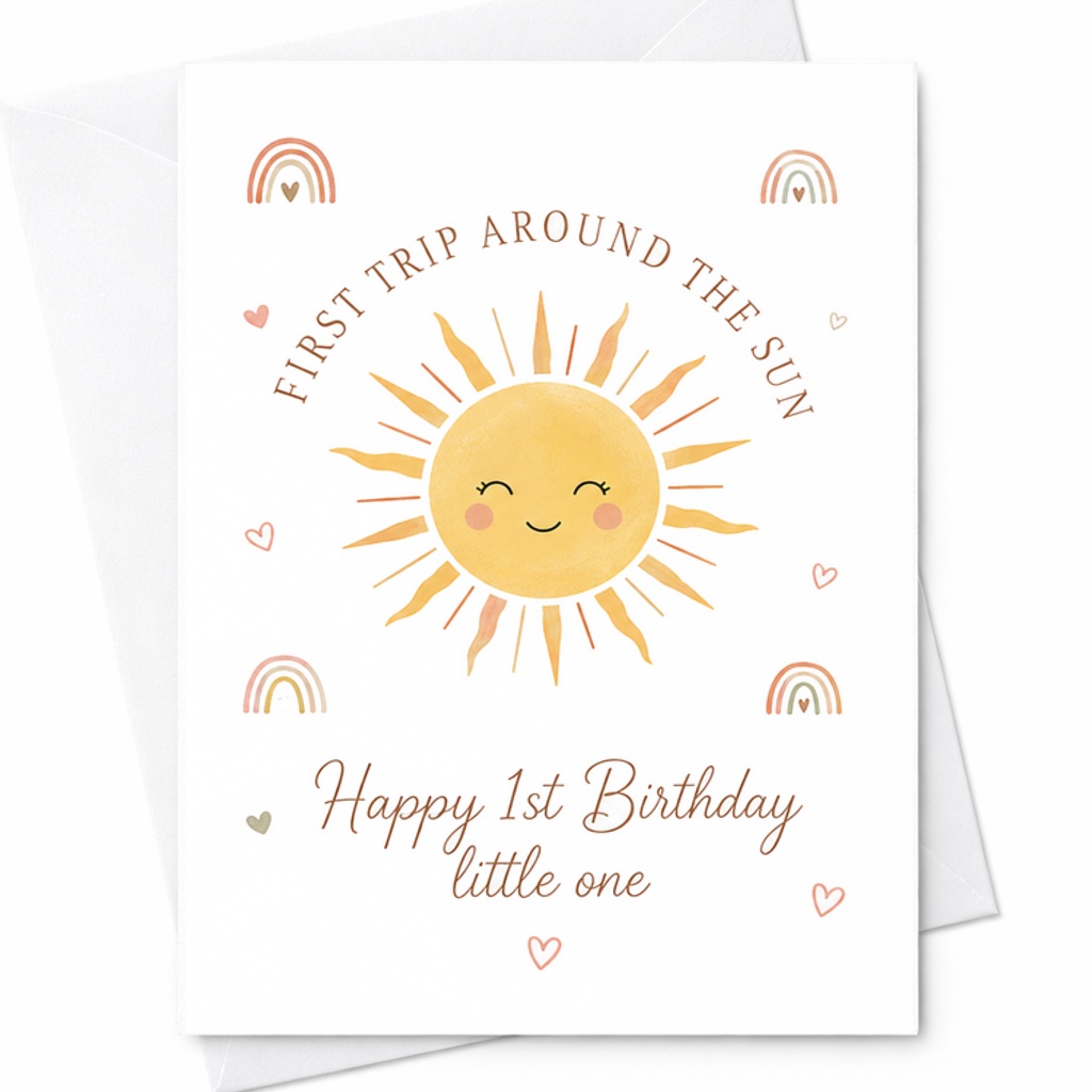 First Trip Around The Sun Happy 1st Birthday Little One Cute First Birthday Card For Daughter Niece Granddaughter Sun Design C2541