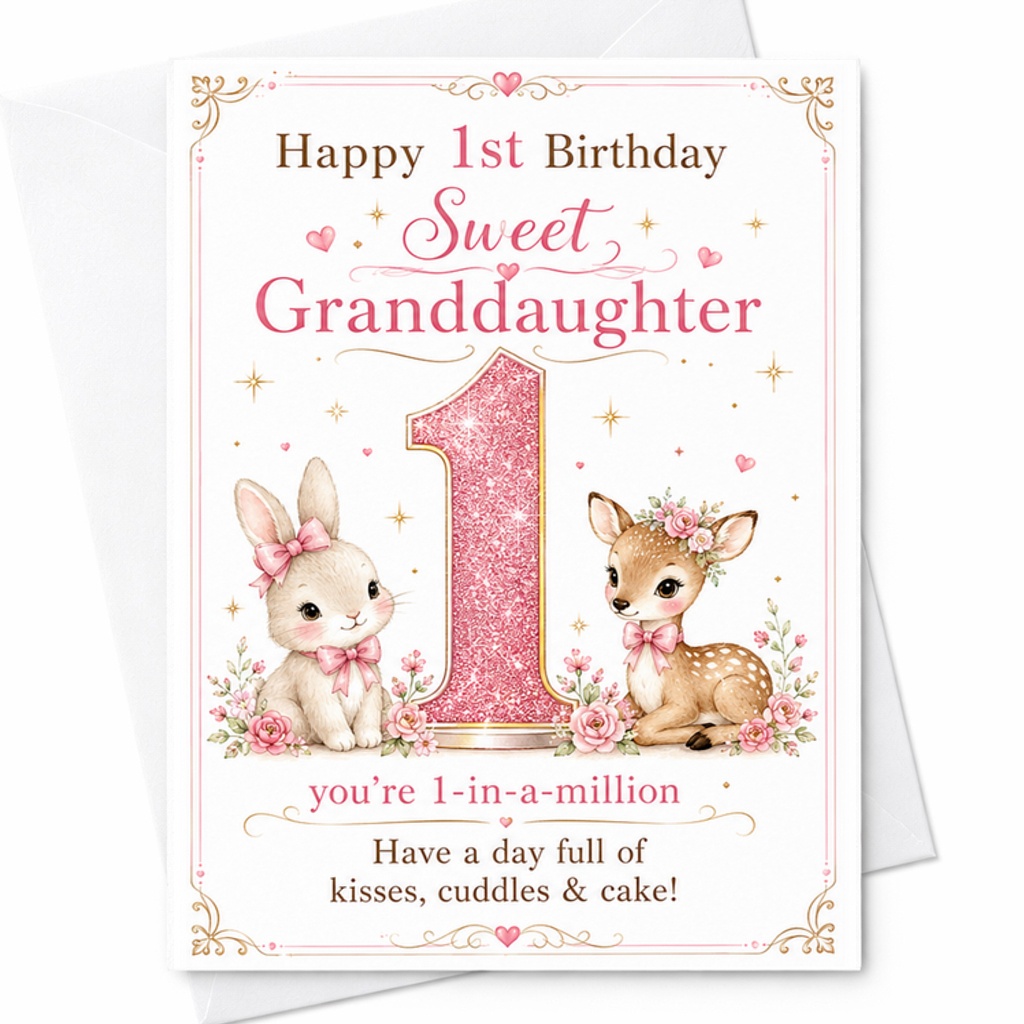 Happy 1st Birthday Sweet Granddaughter Card Cute Animals 1-In-A-Million First Birthday Card For Granddaughter With Love C2544