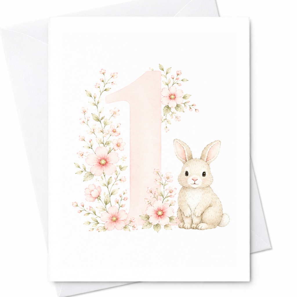 1st Birthday Card Cute Bunny Floral Design Adorable First Birthday Card For Kids Baby Girl Sweet Animal Theme C2558