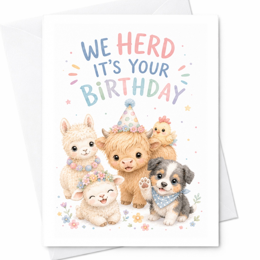 We Herd It's Your Birthday Cute Birthday Card Adorable Animal Design Fun Celebration Card For Kids Or Animal Lovers C2550