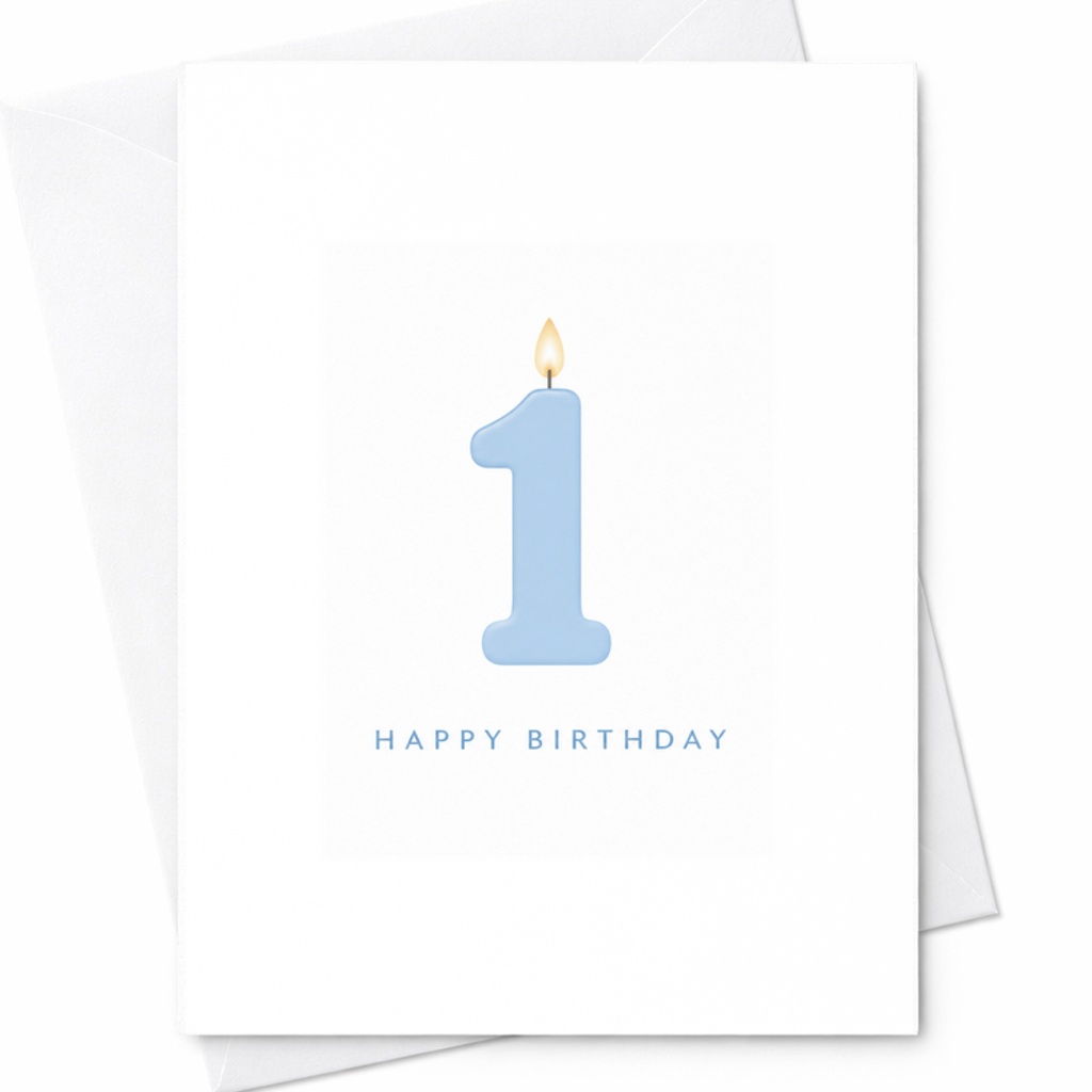 Happy Birthday 1st Birthday Card Cute Baby Boy Greeting Card With Blue Candle Design For Son's First Birthday Celebration C2555