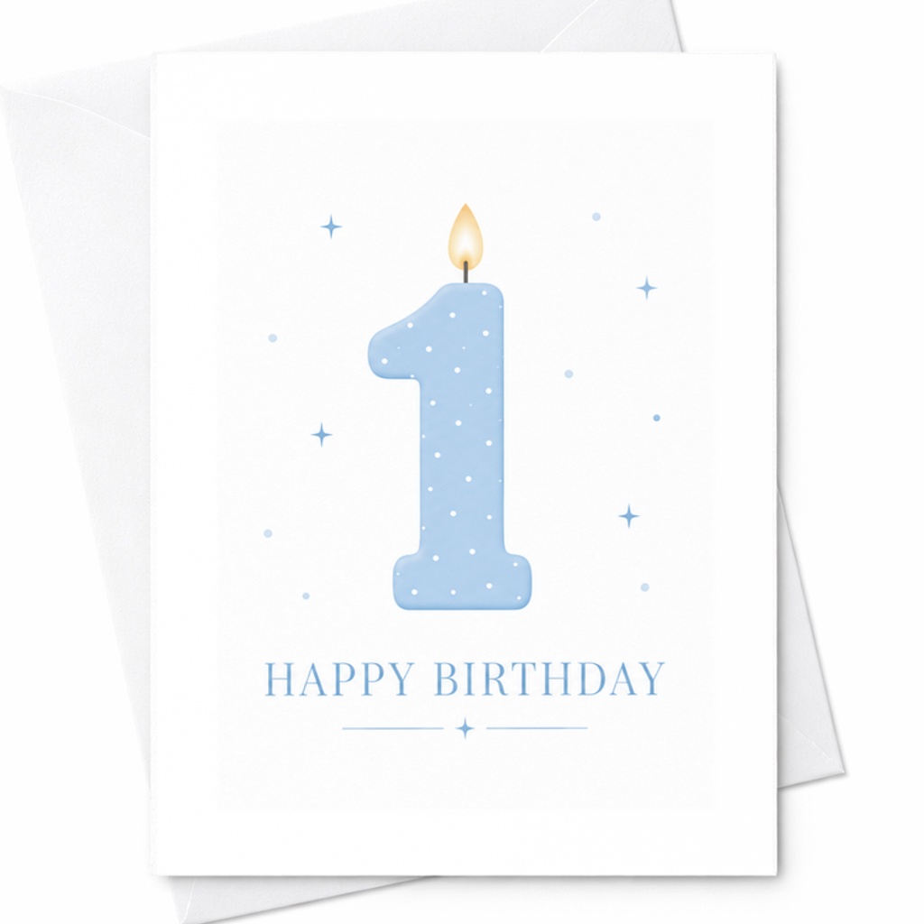 Happy Birthday 1st Birthday Card Cute Blue Candle Design For Baby Boy First Birthday Celebration Adorable Keepsake C2556