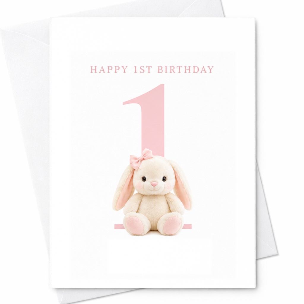 Happy 1st Birthday 1st Birthday Card Cute Bunny Design For Baby Girl Sweet Keepsake First Birthday Celebration Card C2559