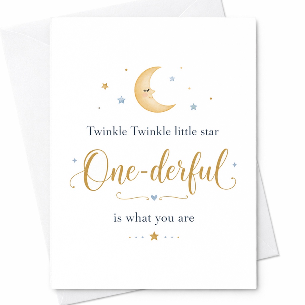 Twinkle Twinkle Little Star One-Derful Is What You Are 1st Birthday Card Cute Moon Stars Design For Baby Boy Girl Celebration C2569