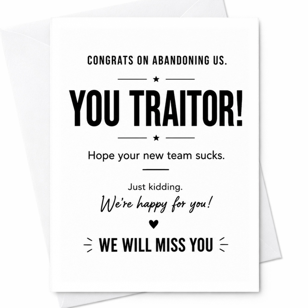 Congrats On Abandoning Us You Traitor Funny Farewell Card We Will Miss You Humorous Goodbye Card For Coworker Leaving New Job C2574