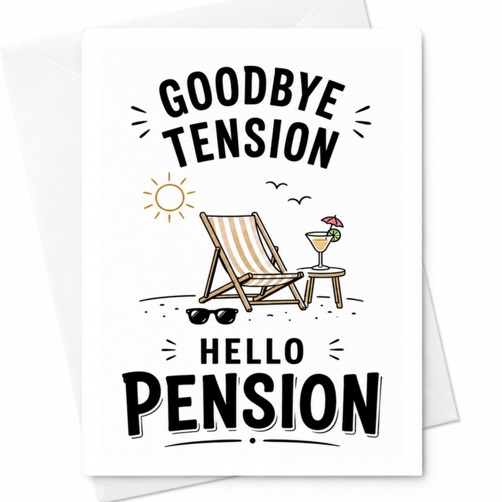 Goodbye Tension Hello Pension Retirement Card Funny Retirement Card For Coworker Friend Relaxing Beach Chair Design C2578