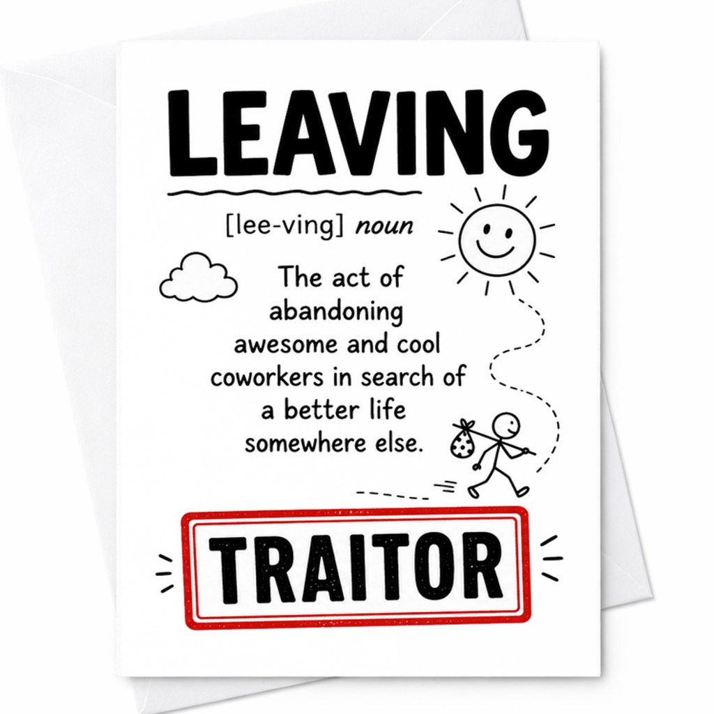 Leaving The Act Of Abandoning Awesome Coworkers Funny Farewell Card Traitor Goodbye Card For Colleagues Office Humor C2598