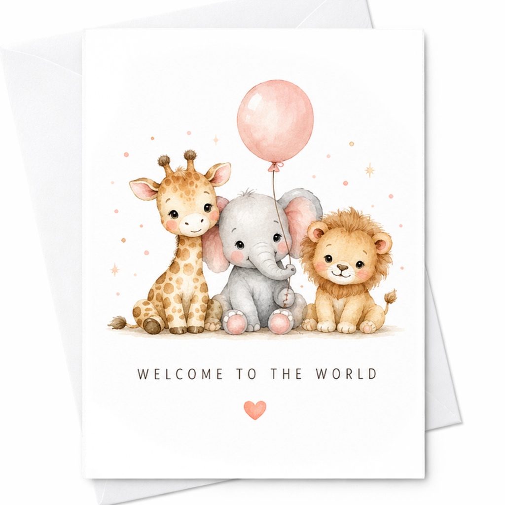 Welcome To The World New Baby Card Cute Animal Design Baby Shower Congratulations Card For New Parents Adorable Greeting C2607
