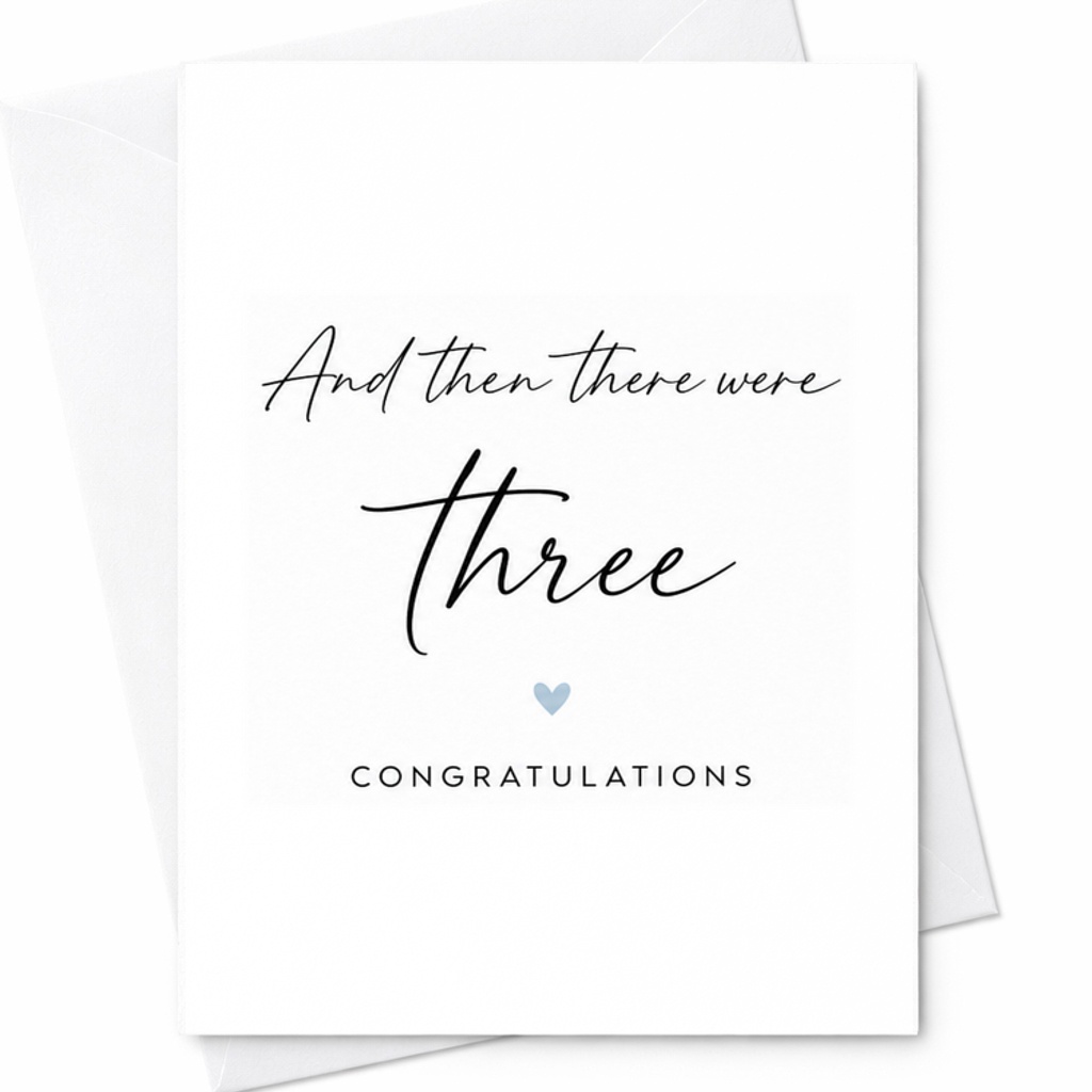 And Then There Were Three Congratulations Card Baby Shower Card New Parents Expecting Parents Cute Pregnancy Announcement C2614