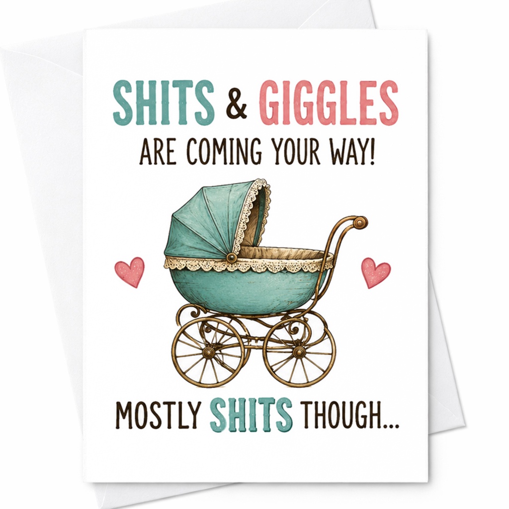 Shits & Giggles Are Coming Your Way Mostly Shits Though Funny Baby Shower Card New Parents Expecting Mom Dad Cute C2615