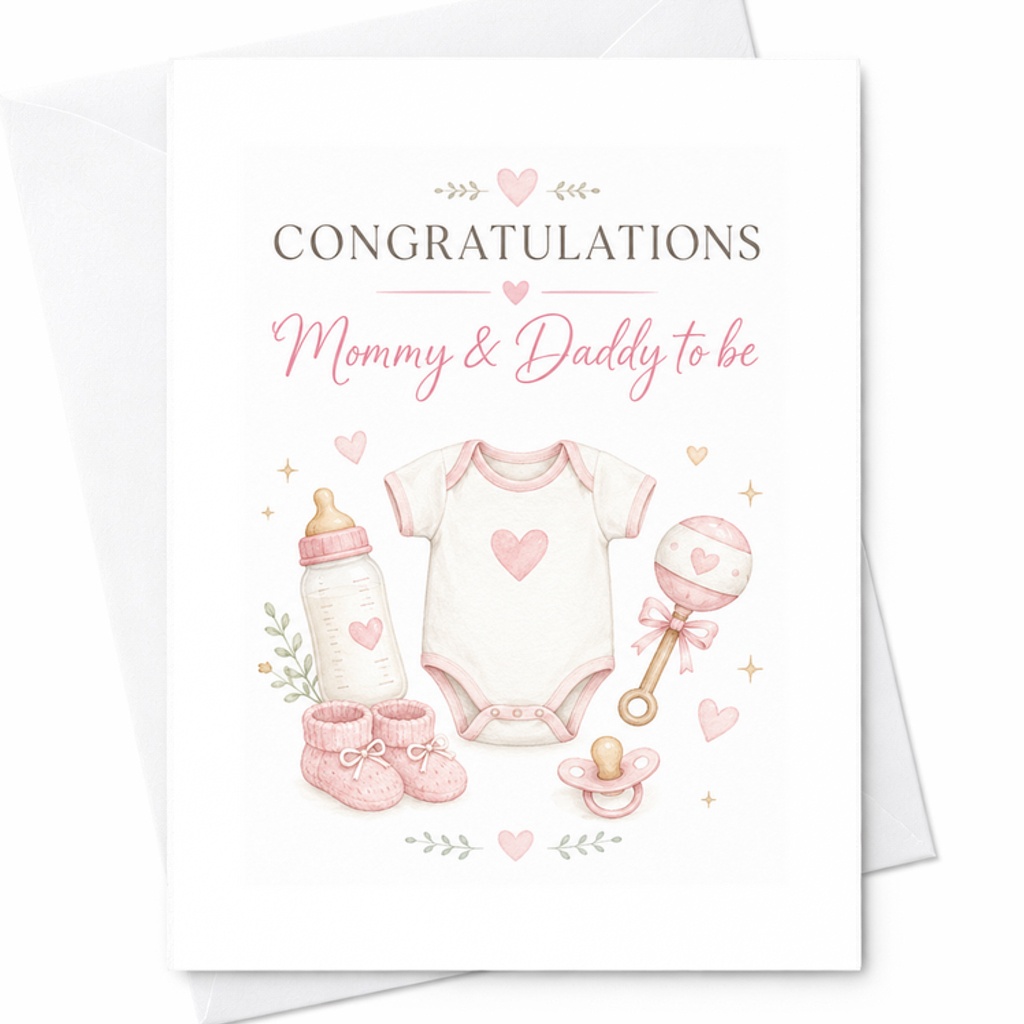 Congratulations Mommy & Daddy To Be Card Cute Baby Shower Card New Parents Expecting Couple Sweet Pregnancy Announcement C2623