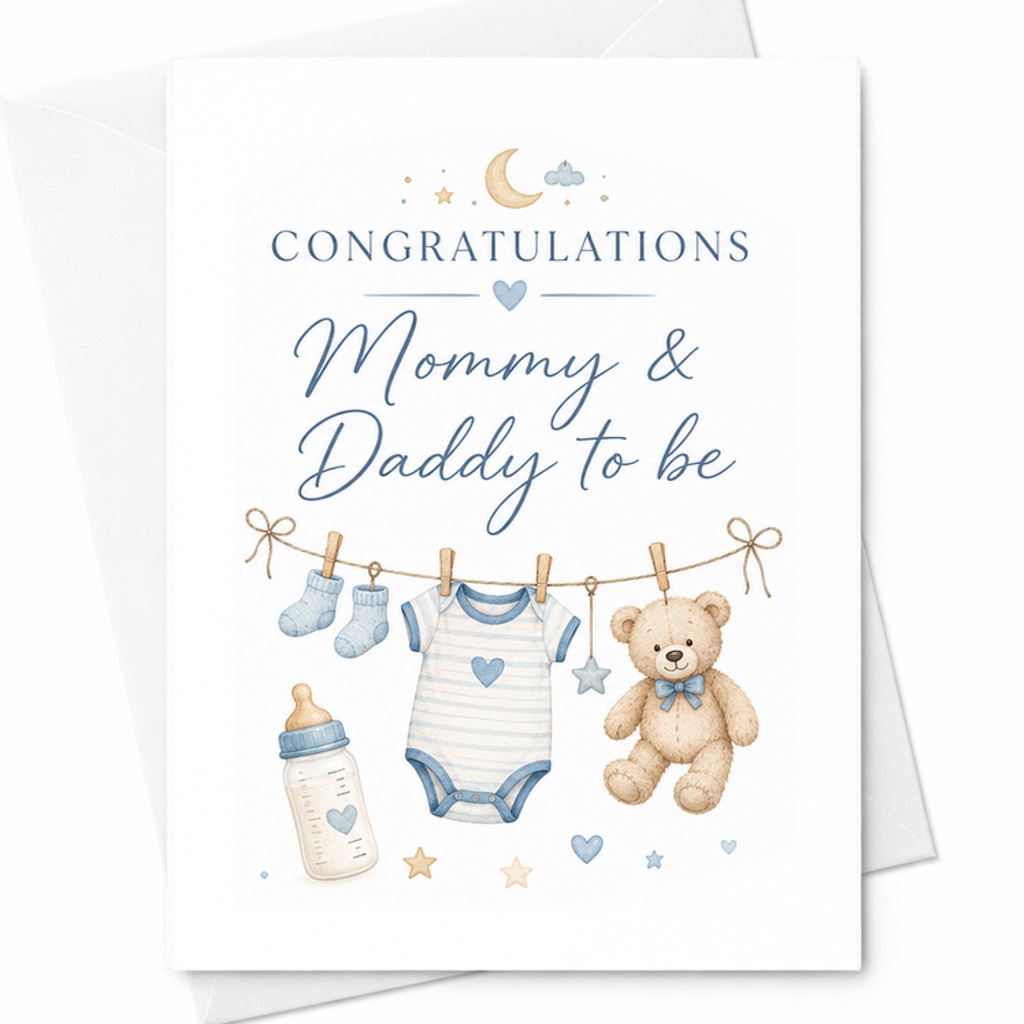 Congratulations Mommy & Daddy To Be Baby Shower Card New Parents Expecting Parents Cute Minimalist Baby Announcement C2624