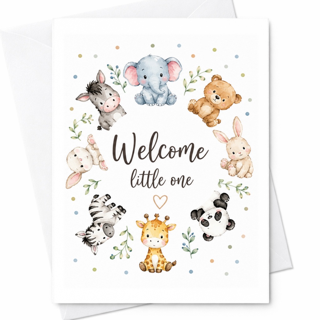 Welcome Little One Baby Shower Card Cute Animal Newborn Greeting Card For New Parents Adorable Baby Arrival Card C2626