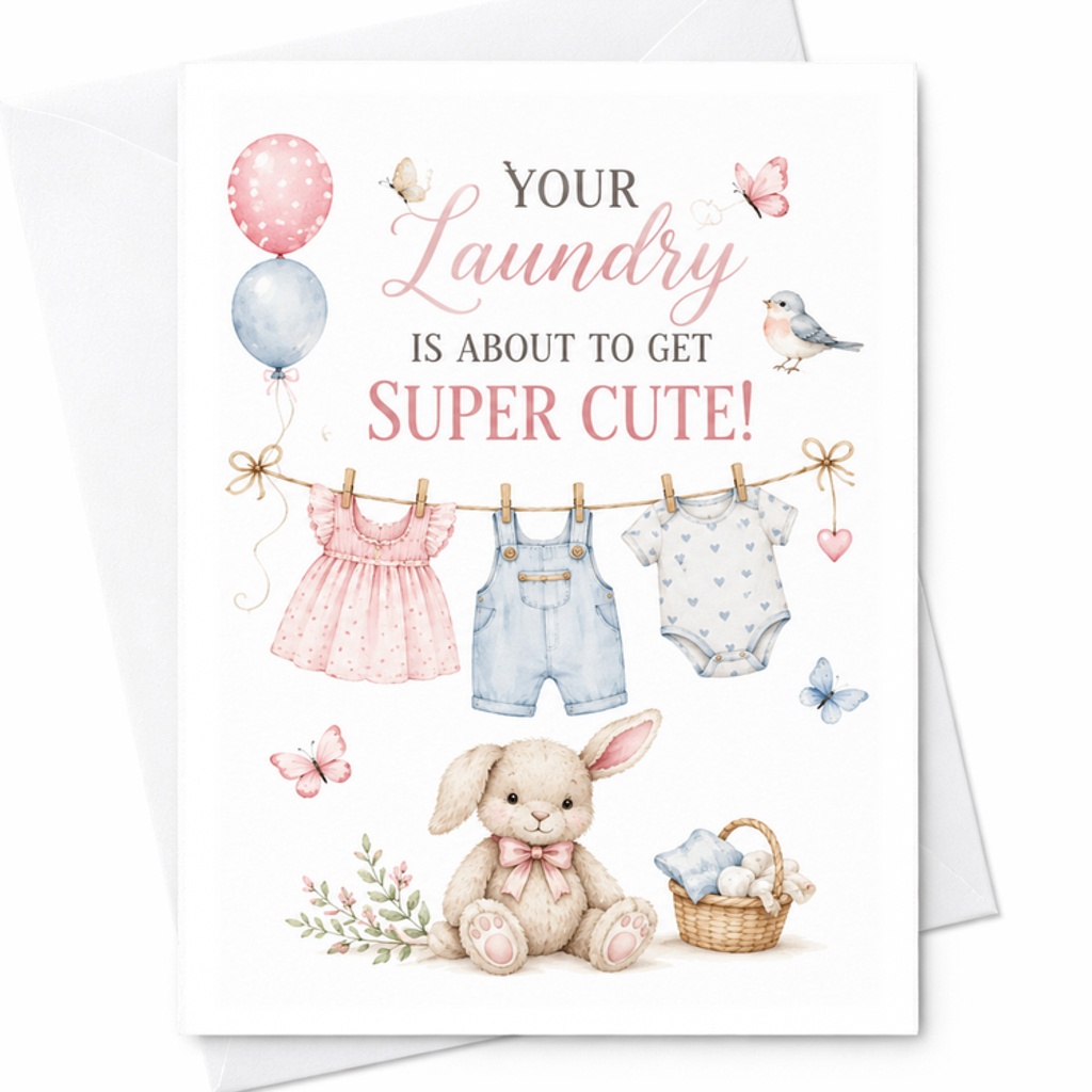 Your Laundry Is About To Get Super Cute Baby Shower Card New Parents Cute Baby Clothes Gender Neutral Adorable Greeting Card C2635