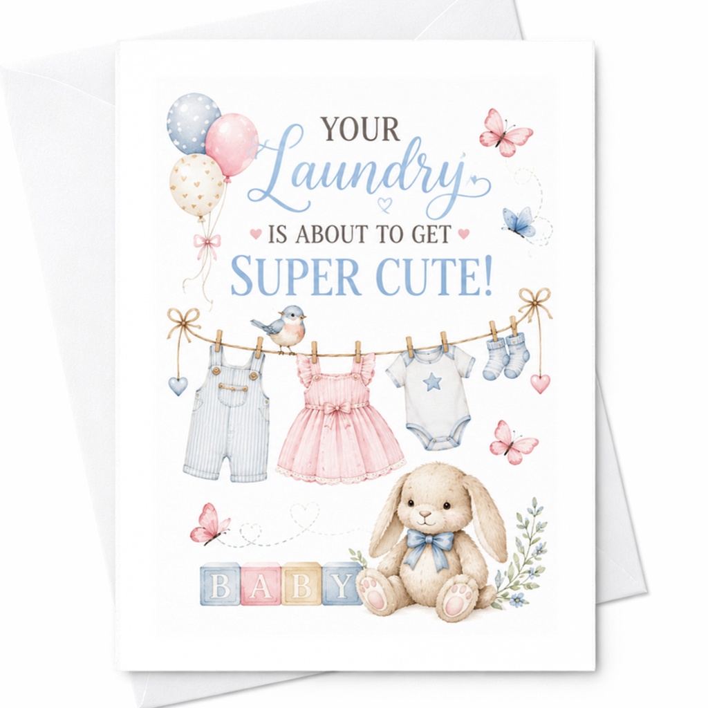 Your Laundry Is About To Get Super Cute Baby Shower Card Cute New Baby Announcement Card For Parents Gender Neutral C2636