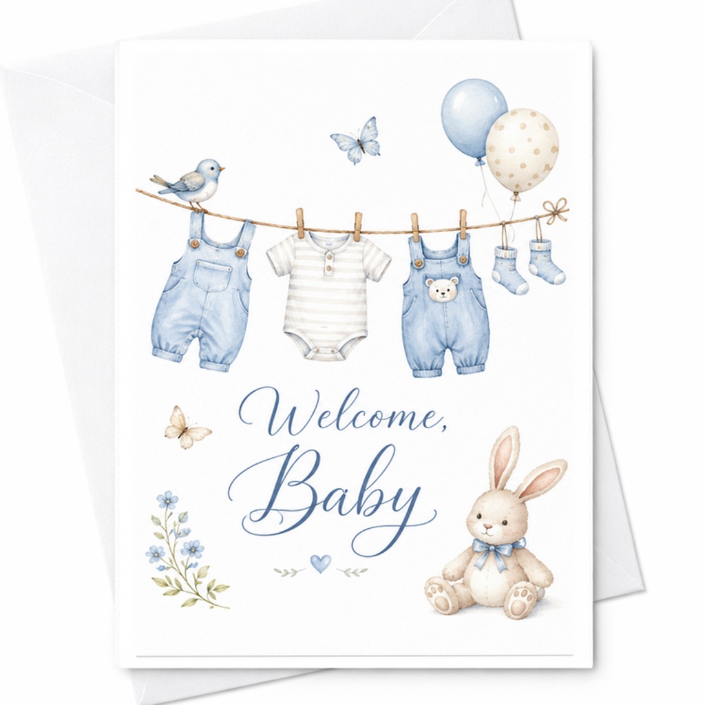 Welcome Baby Card Cute Baby Shower Greeting Newborn Arrival Celebration Card Adorable Baby Boy Girl Birth Announcement C2633