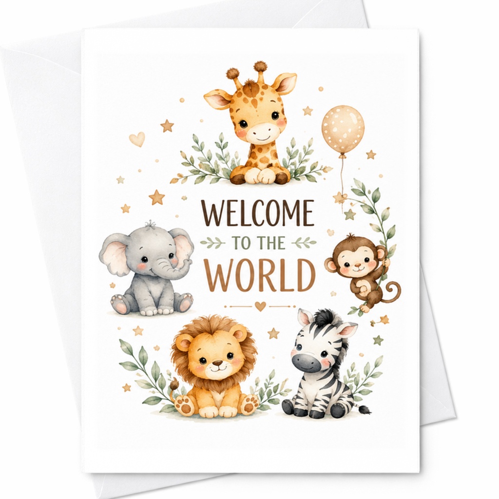 Welcome To The World Cute Newborn Card Baby Shower Greeting Card Adorable Animal For New Parents Family Friends C2637