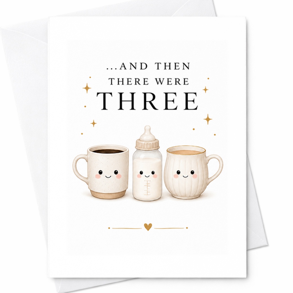 And Then There Were Three New Baby Card Cute Family Announcement New Parents Greeting Card Baby Bottle Coffee Mugs C2641