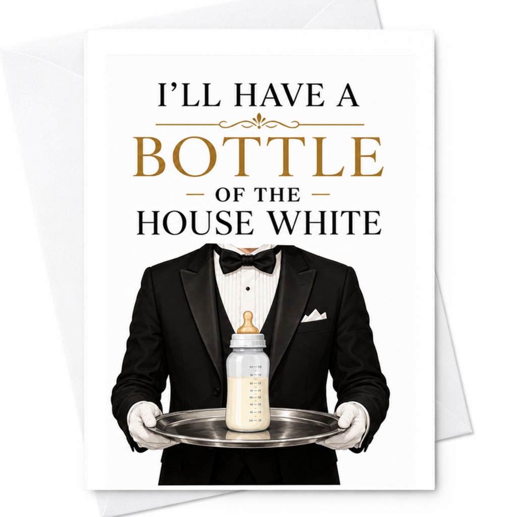 I'll Have A Bottle Of The House White Funny Baby Card, New Baby Card For Parents, Baby Shower Card C2644