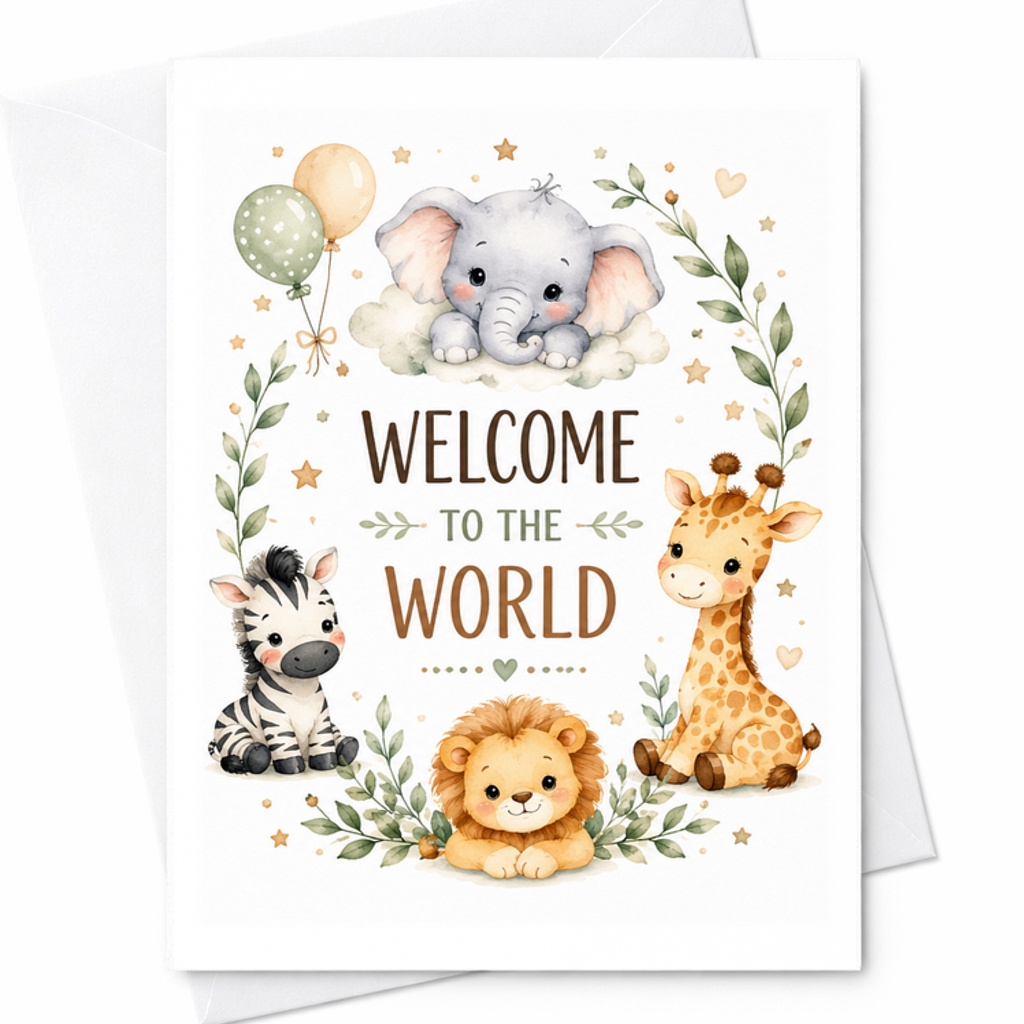 Welcome To The World Cute Newborn Baby Card Baby Shower Greeting Card Adorable Animal For New Parents Congratulations C2638