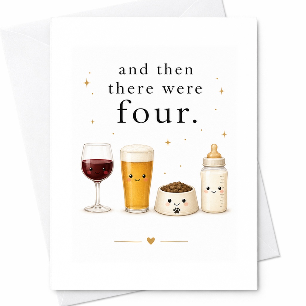 And Then There Were Four Baby Shower Card New Parents Pregnancy Announcement Cute Gender Neutral Funny Expecting Parents Card C2639