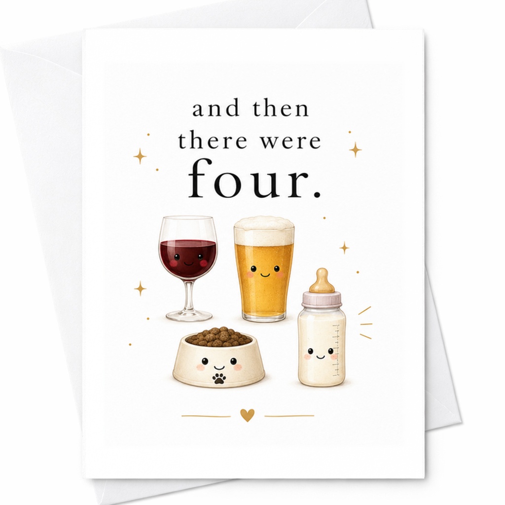 And Then There Were Four New Baby Announcement Card Cute Family Expansion Pregnancy Reveal Card For Parents And Pet Lovers C2640