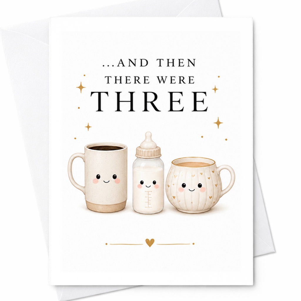 And Then There Were Three New Baby Card, Pregnancy Announcement Card For New Parents And Growing Family C2642