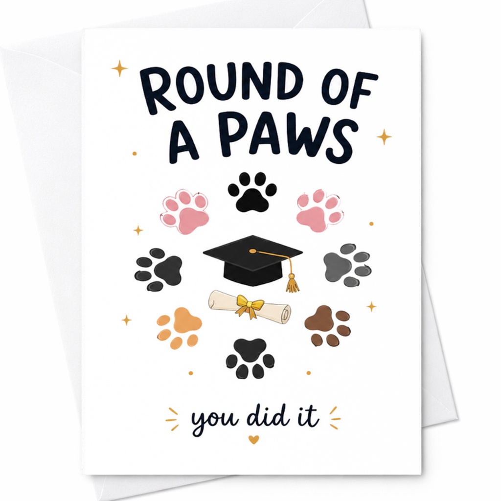 Round Of A Paws You Did It Graduation Card Cute Congrats Card For Dog Lovers Animal Paw Print For Graduates C2655
