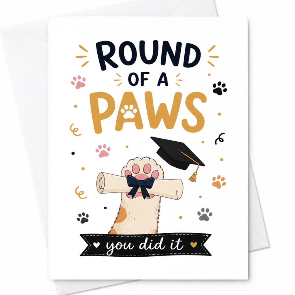 Round Of A Paws You Did It Graduation Card Cute Animal Theme Congrats For Students Cat Lovers Fun Celebration Card C2656