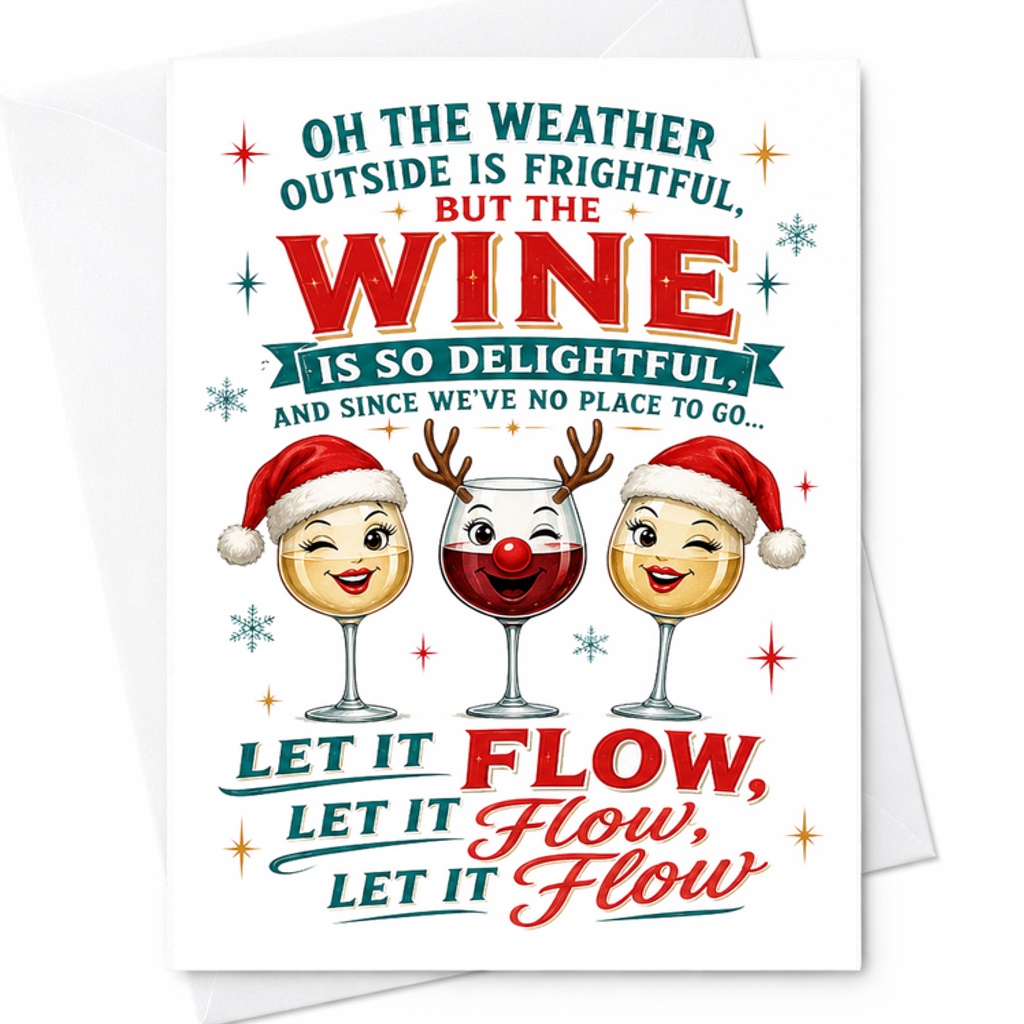 Oh The Weather Outside Is Frightful But The Wine Is So Delightful Christmas Card Funny Holiday Greeting Card For Wine Lovers C2665