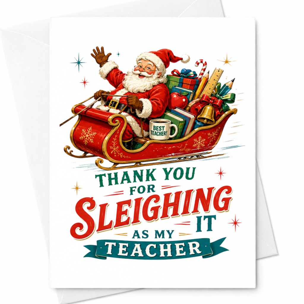 Thank You For Sleighing It As My Teacher Christmas Card Funny Holiday Greeting For Teachers Appreciation Gift From Students C2668