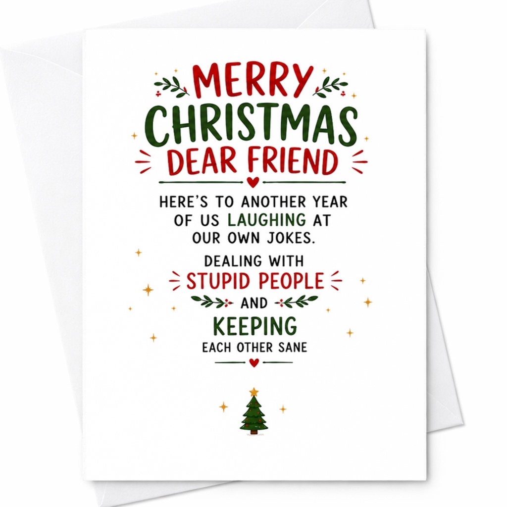 Merry Christmas Dear Friend Funny Christmas Card Laughing Jokes Friendship Holiday Card For Best Friend Cute Xmas Greeting C2673