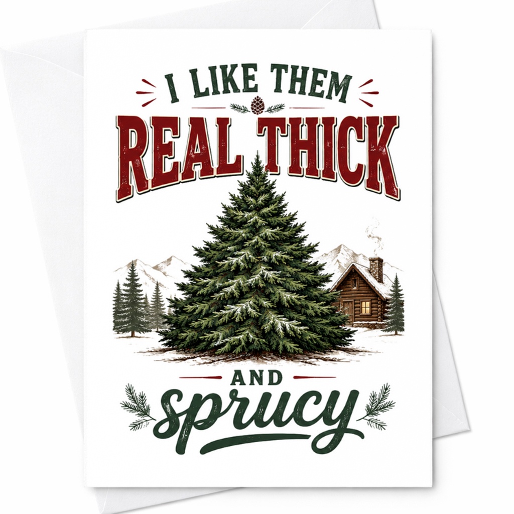I Like Them Real Thick And Sprucy Funny Christmas Card Holiday Greeting For Friends Family Festive Tree Xmas Card C2687