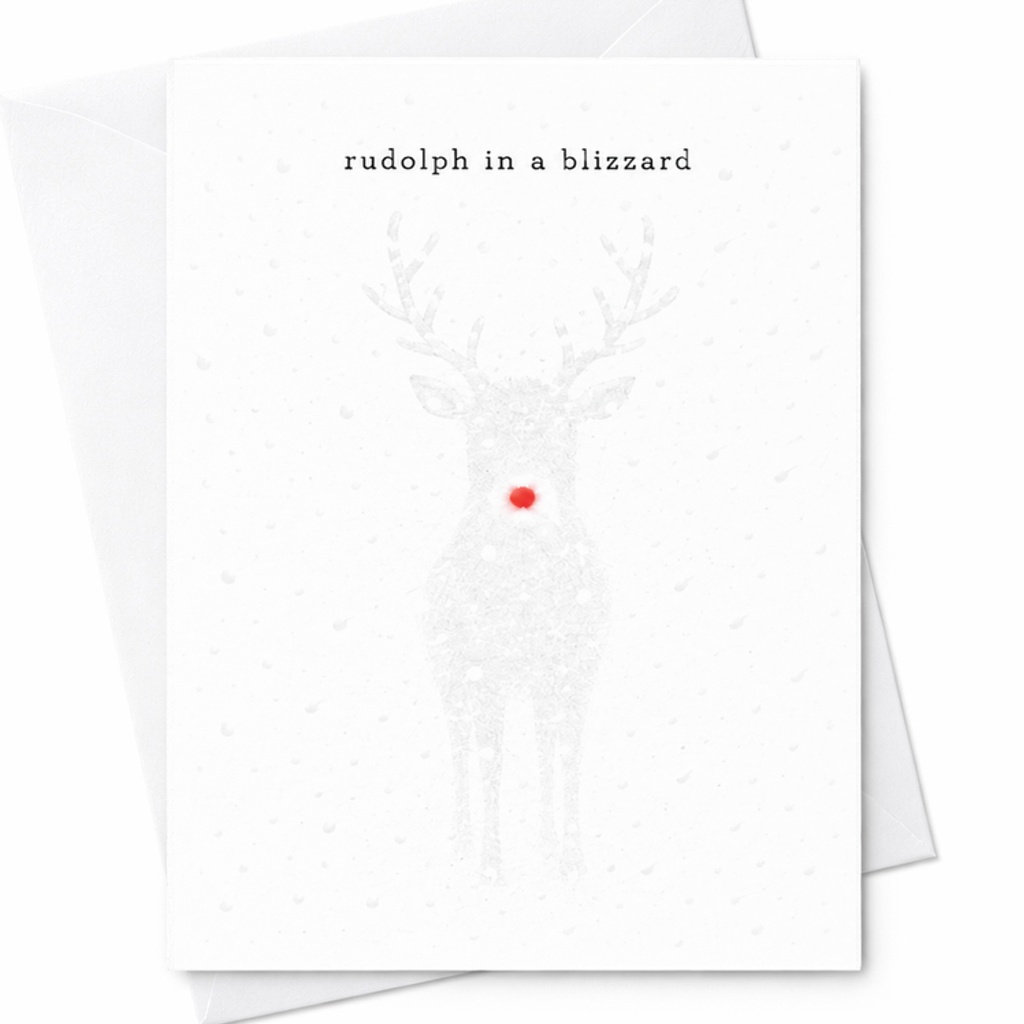 Rudolph In A Blizzard Funny Christmas Card Cute Holiday Greeting Card For Friends Family Reindeer Red Nose Festive Winter Card C2695