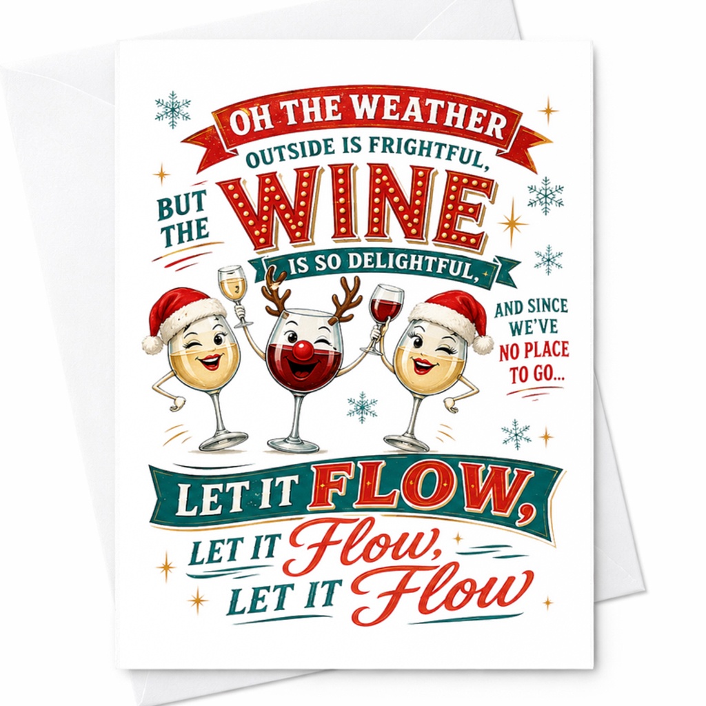 Oh The Weather Outside Is Frightful But The Wine Is So Delightful Christmas Card Funny Holiday Greeting Card Wine Lovers C2666