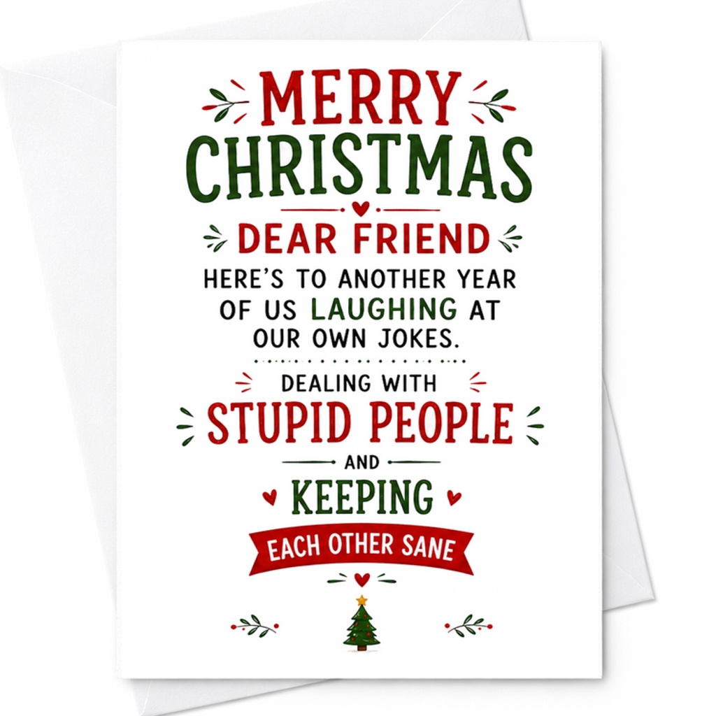 Merry Christmas Dear Friend Here's To Another Year Of Us Laughing Funny Christmas Card For Friend Holiday Greeting Card C2674