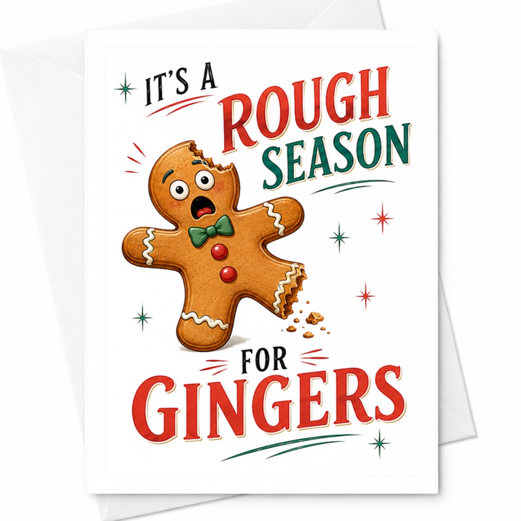 It's A Rough Season For Gingers Funny Christmas Card Holiday Greeting Card For Him Husband Boyfriend Cute Gingerbread C2684