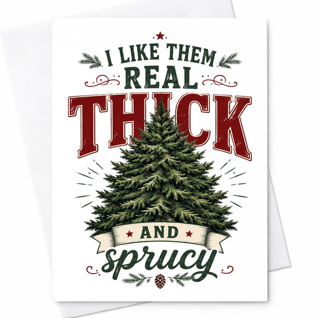 I Like Them Real Thick And Sprucy Funny Christmas Card Holiday Greeting Card Cute Festive Tree With Envelopes Set C2688