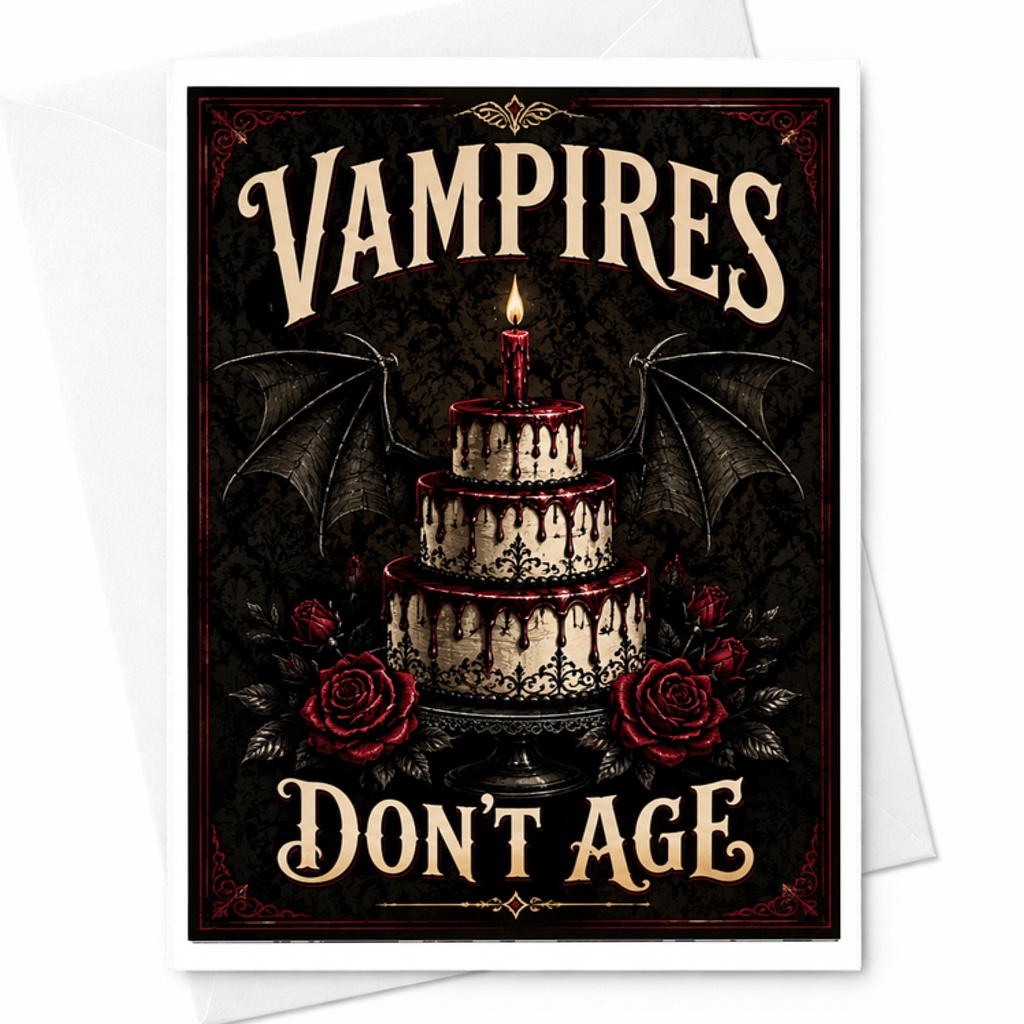 Vampires Don't Age Birthday Card Funny Gothic Skeleton Enthusiasts Unique Him Her Friends Family Halloween Theme Card C2701