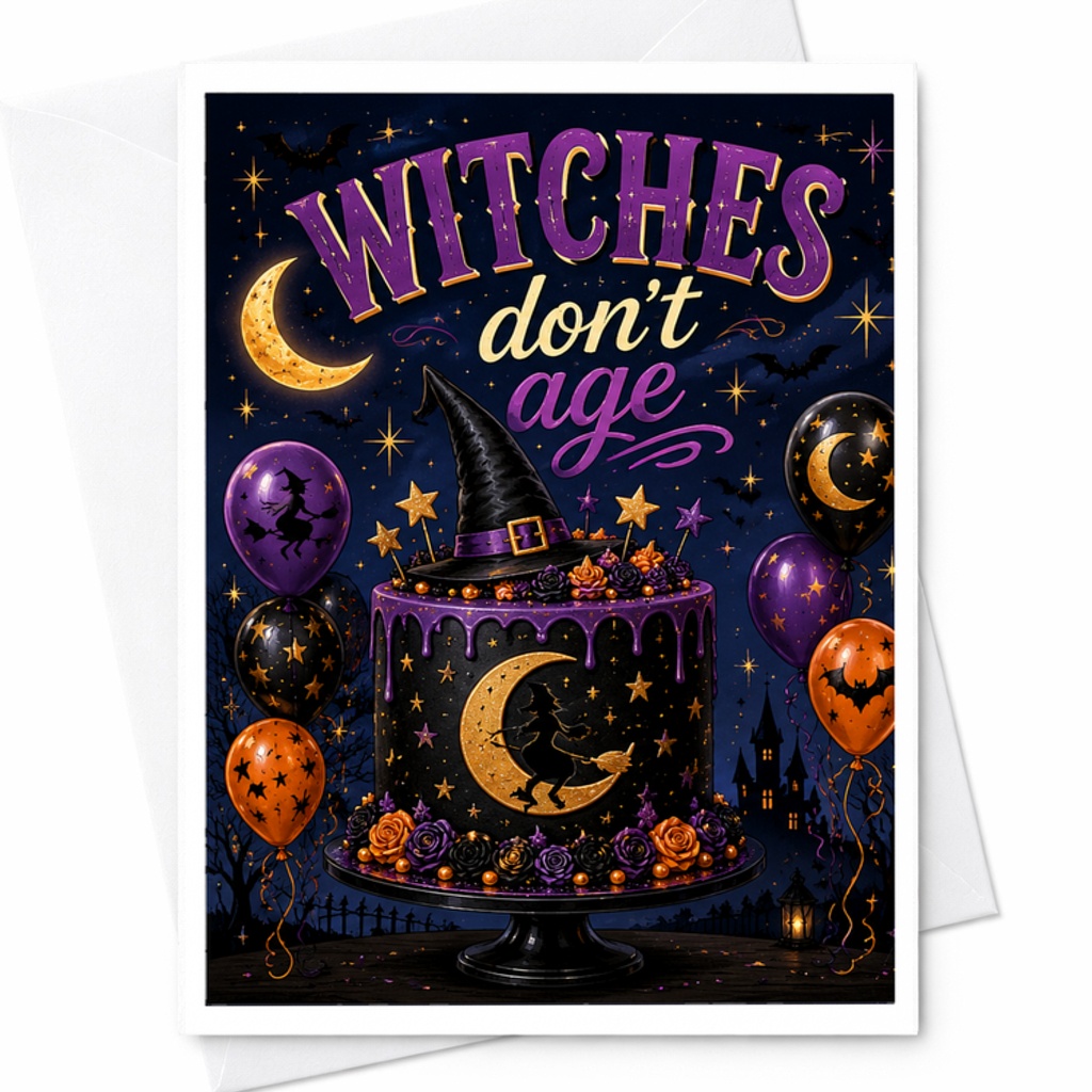 Witches Don't Age Halloween Card Funny Witch Birthday Card Spooky Cake For Her Halloween Celebration Greeting Card C2712