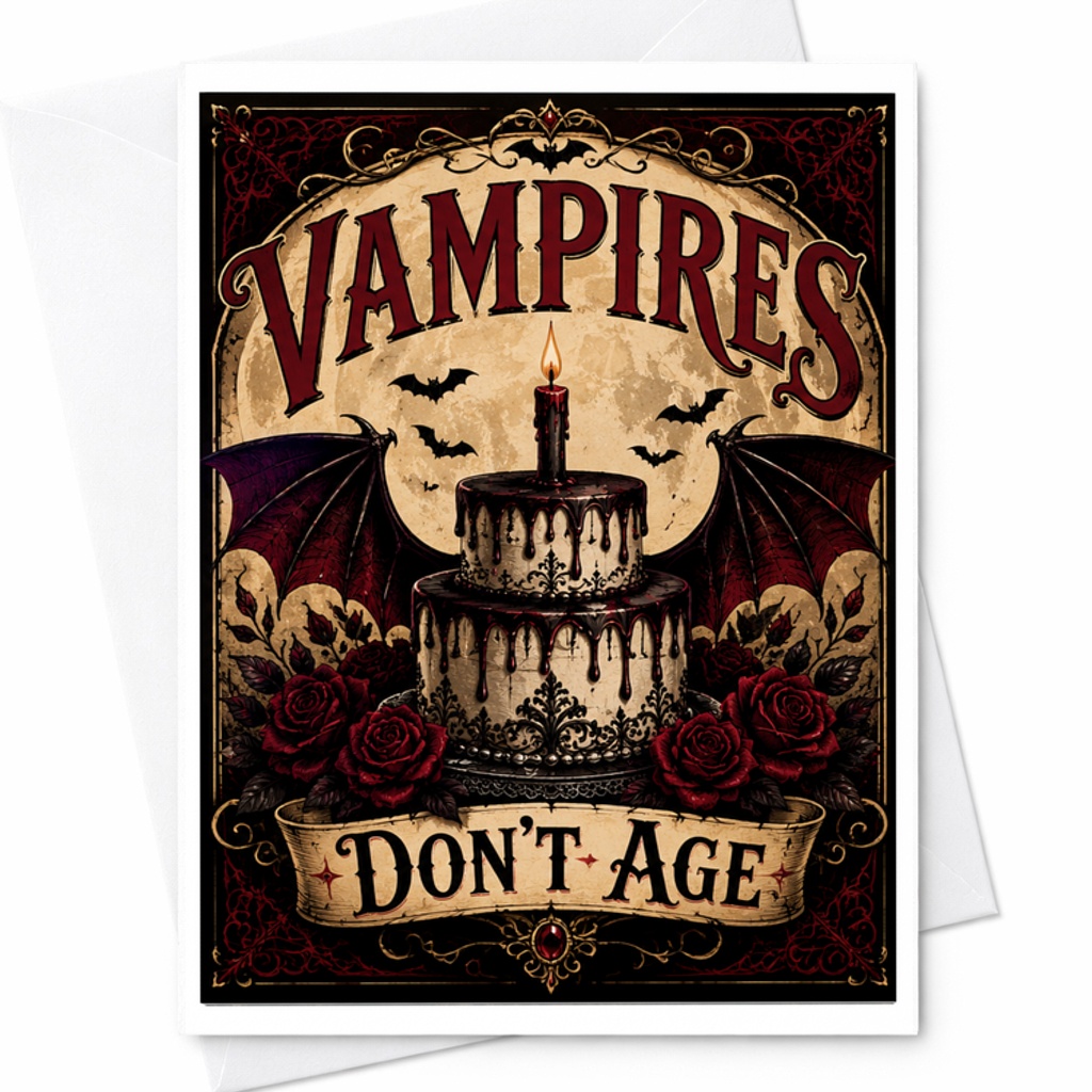 Vampires Don't Age Gothic Love Card Wedding Anniversary Birthday Horror Fans Unique Dark Romantic Greeting Card C2702