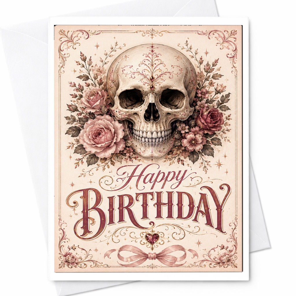 Happy Birthday Skull And Roses Card Unique Birthday Card For Friends Gothic Floral Birthday Greeting Card C2703