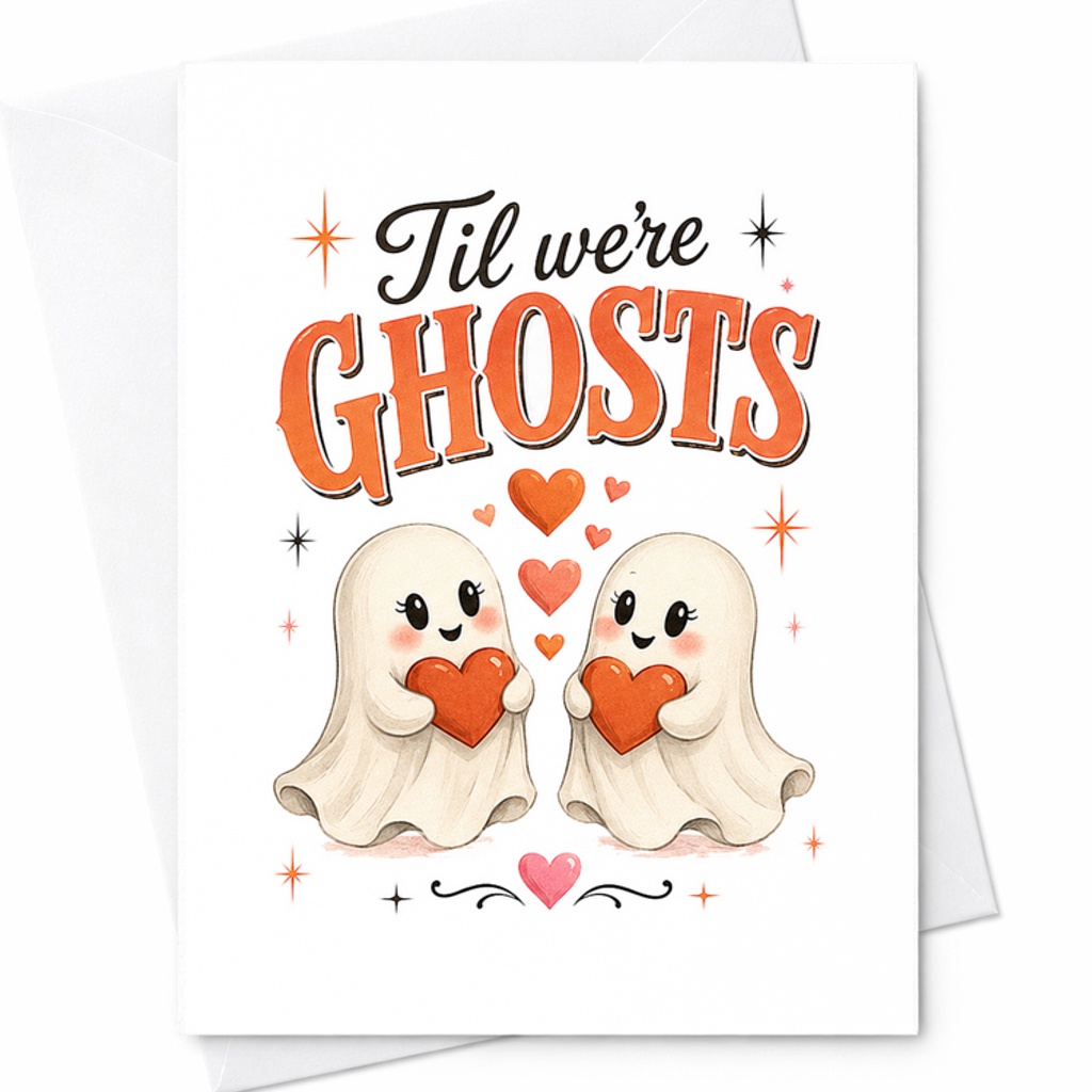 Til We're Ghosts Cute Halloween Card Romantic Anniversary Card For Couples Sweet Love Card With Ghosts And Hearts C2705