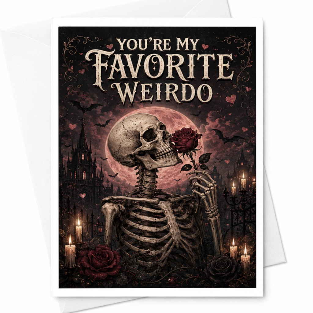 You're My Favorite Weirdo Gothic Birthday Card Funny Halloween Skeleton Card For Cat Lovers Men Women Unique Greeting C2707