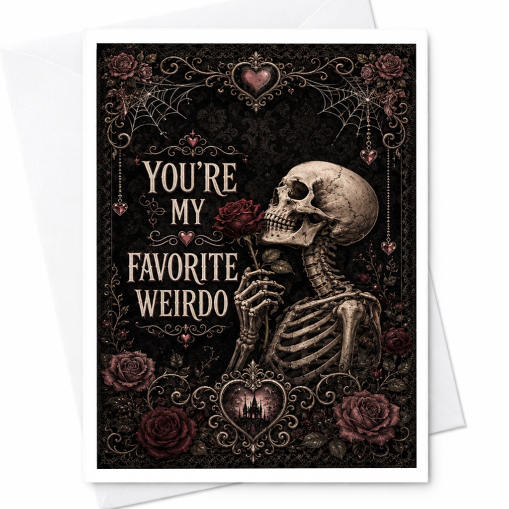 You're My Favorite Weirdo Halloween Card Funny Skeleton Gothic Greeting Card For Friends Or Loved Ones Spooky Cute C2708