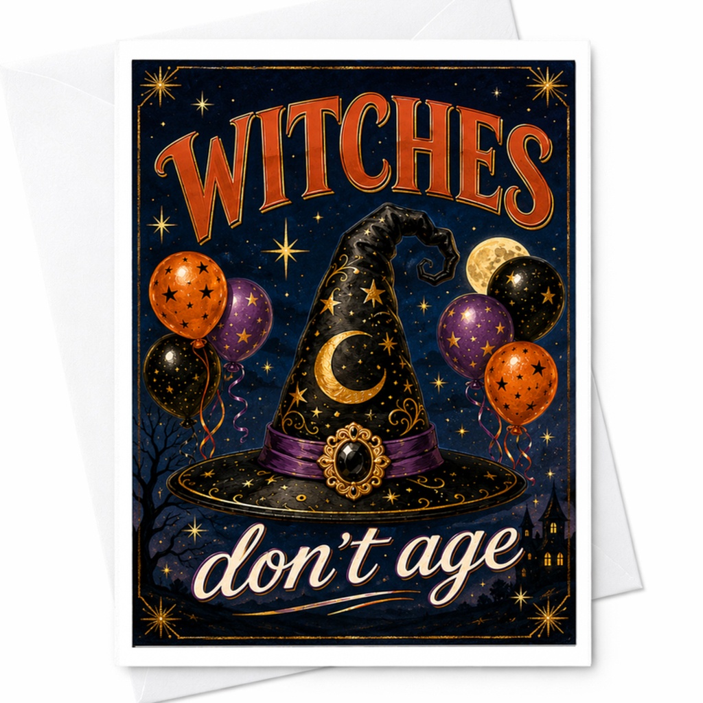 Witches Don't Age Halloween Card Funny Witchy Greeting Card For Halloween Party Spooky Celebration Cute Witch Hat C2709